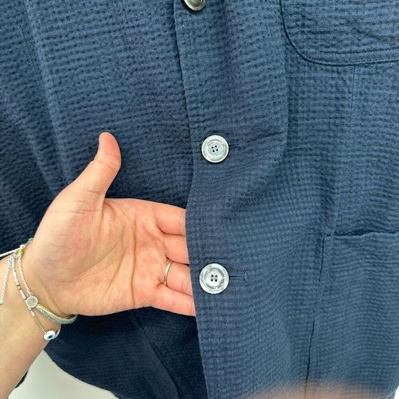 ASPESI Unisex Navy Cotton Seersucker Three Button Blazer Drawstring Short Set - Picture 7 of 14